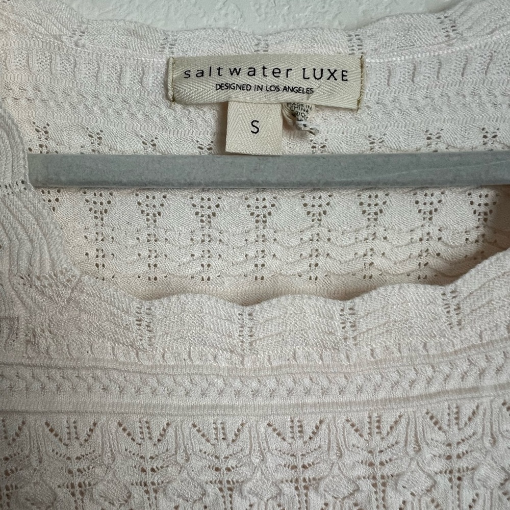 Saltwater luxe cream open knit blouse with a scoop neck and long sleeves - Picture 4 of 4